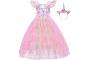 BanKids Unicorn Dress for Girls Unicorn Costume Pageant Princess Party Dress with Unicorn Headband for Girls 3-12 Years