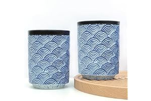 WEOPYCJ Japanese Tea Cups Blue, Ceramic Japanese Creative Tea Cup, Traditional Vintage Chinese Tea Cups Set of 2, 9oz Handlel
