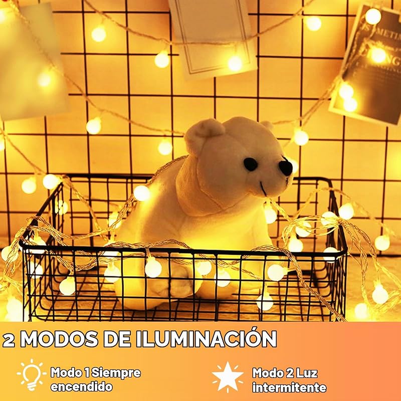 Luzes de Guirlanda, Corrente de Luzes LED 6M 40, 2 Modos: Bateria Branca Quente Carregada, Guirlandas de Luz Decorativas para exterior, interior, jardim, casa, casamento, Natal (2 modos) — foto 5 de 7