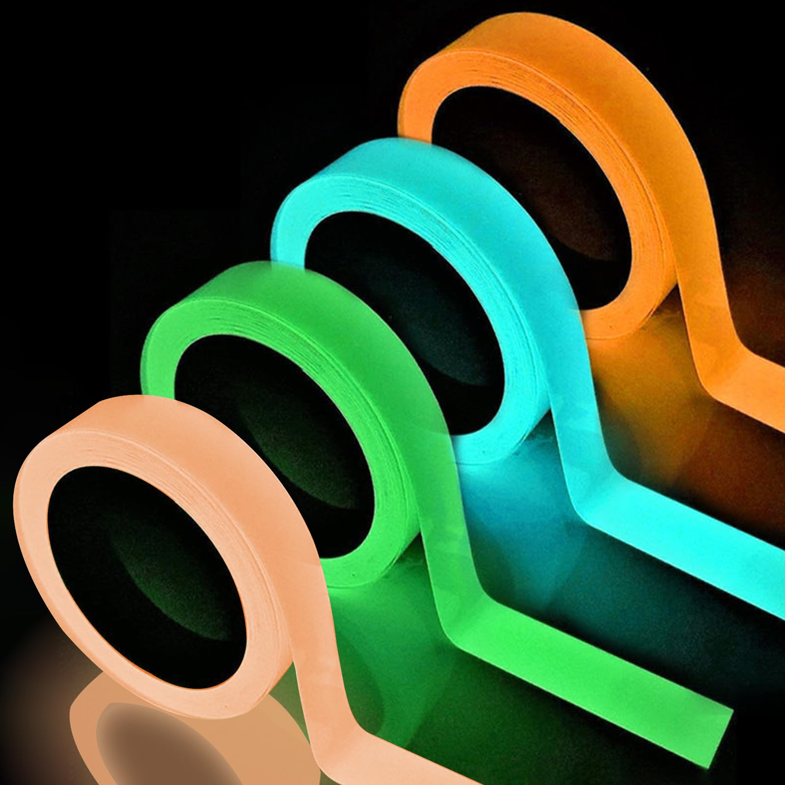 BSITSSS 4 Rolls Glow in The Dark Tape, 5M *1CM Luminous Tape, Waterproof Fluorescent Tape, High Viscosity Glow Tape, Reflective Stickers for Stairs Stage Wall Lamp Decoration