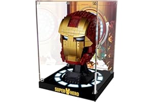 NAOCARD Acrylic Display Case for ( Lego Iron-Man Helmet 76165 Head ) Building Block Model, Customized Decorative Clear Box, Clear Acrylic Plate with Base & Painted Background-7.5*7.5*10.3 inches
