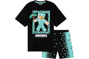 Minecraft Boys Short Pyjamas Set, Comfy Cotton Lounge Wear - Gifts for Gamers