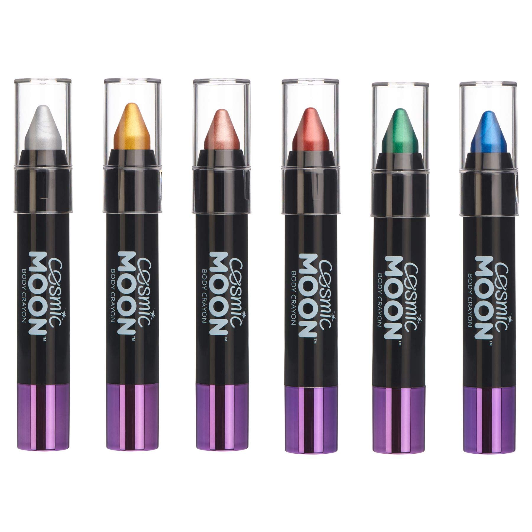 Cosmic Moon - Metallic Face Paint Stick / Body Crayon makeup for the Face & Body - 3.5g - Easily create metallic designs like a pro! (Set of 6)