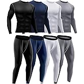 Hicarer 4 or 6 Set Men's Thermal Underwear Winter Compression Shirts Pants Long Sleeve Base Layer Top Bottom No Plush Lining
