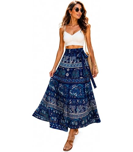 Amazon.com: Exotic India Wrap-Around Long Skirt with Block-Print
