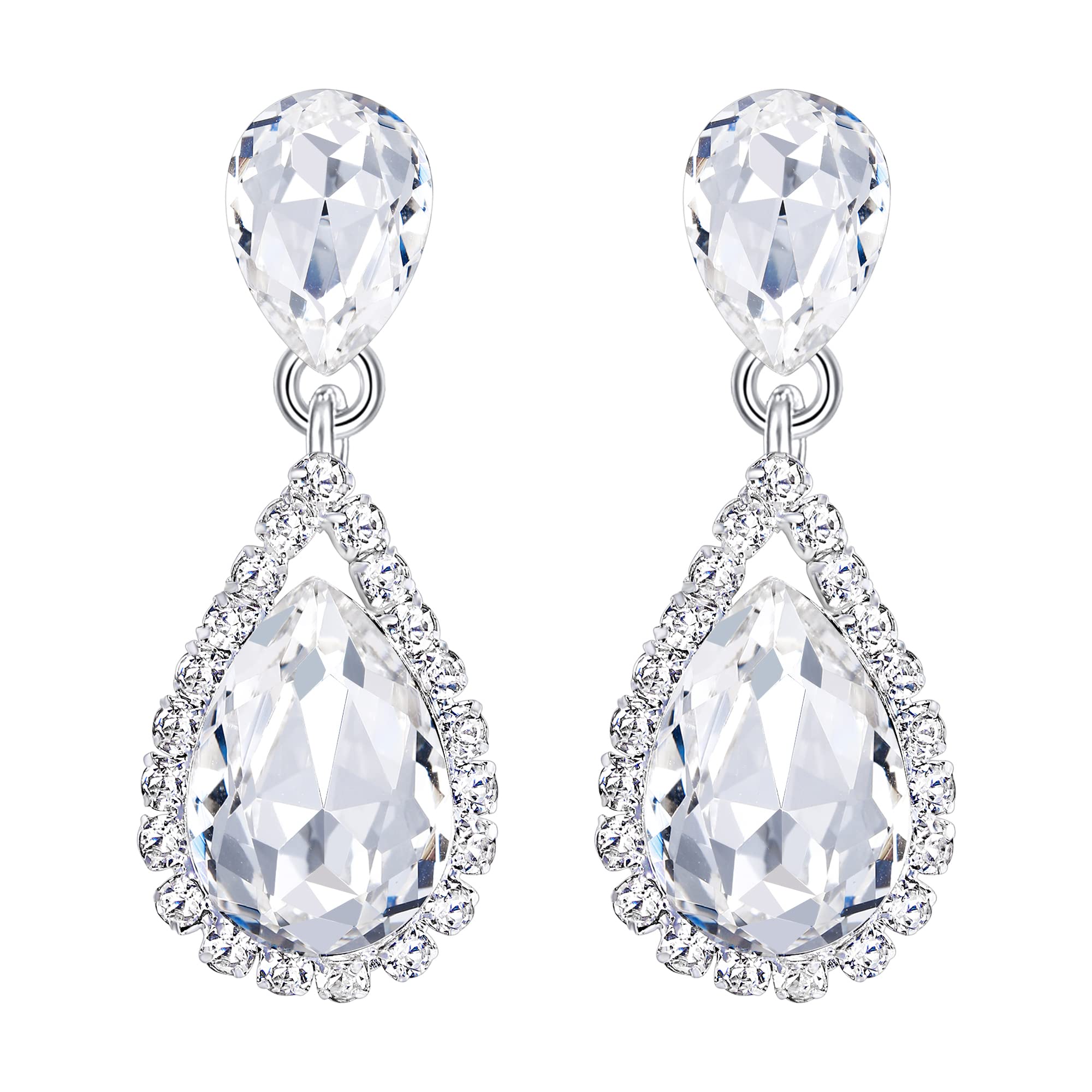Clearine Clear Diamante Crystal Teardrop Gemstone Dangle Statement Costume Earrings for Women, Pierced Earrings — image 1
