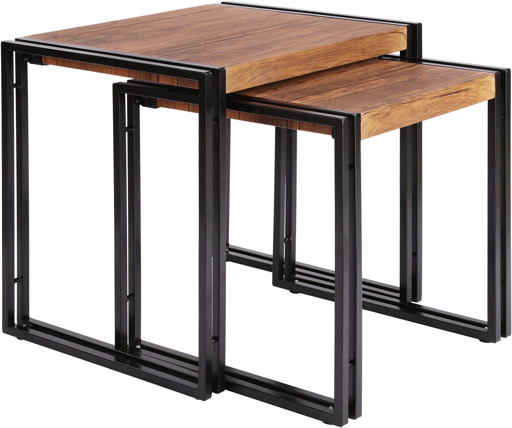 FIVEGIVEN Nesting End Tables Set of 2 for Living Room Small Spaces Rustic Industrial Brown 18.1 Inch