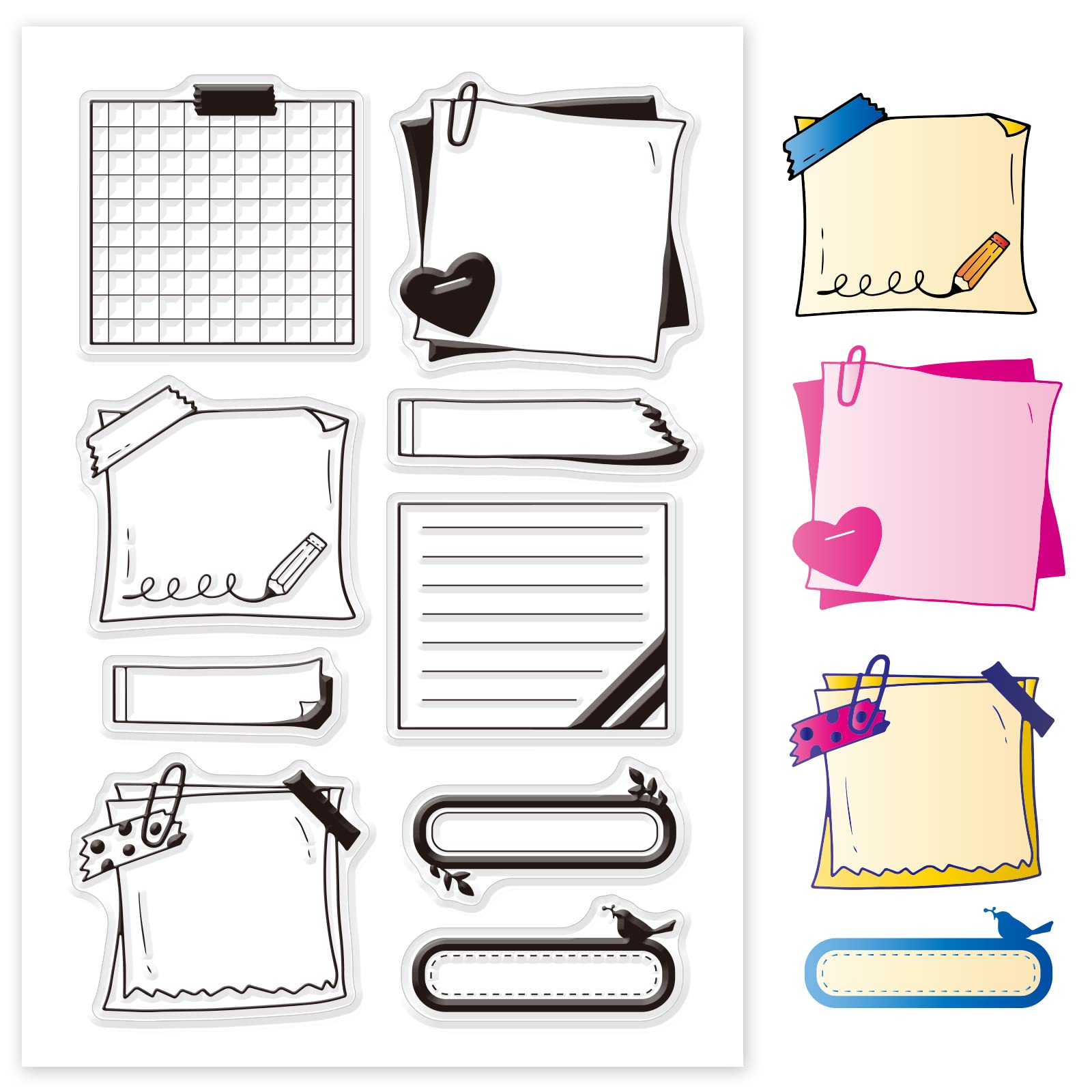 GLOBLELAND Sticky Note Pattern Clear Stamps Notebook Planning Transparent Silicone Stamps for Card Making and DIY Scrapbooking Embossing Album Decor Craft 16 x 11cm