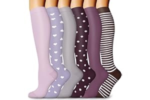 6 Pairs Compression Socks for Women and Men, 15-20mmHg Compression Stockings for Swelling, Running, Hiking, Travel, Nursing