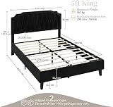 Yaheetech 5ft King Bed Frame Upholstered Platform Velvet Headboard Black view 2