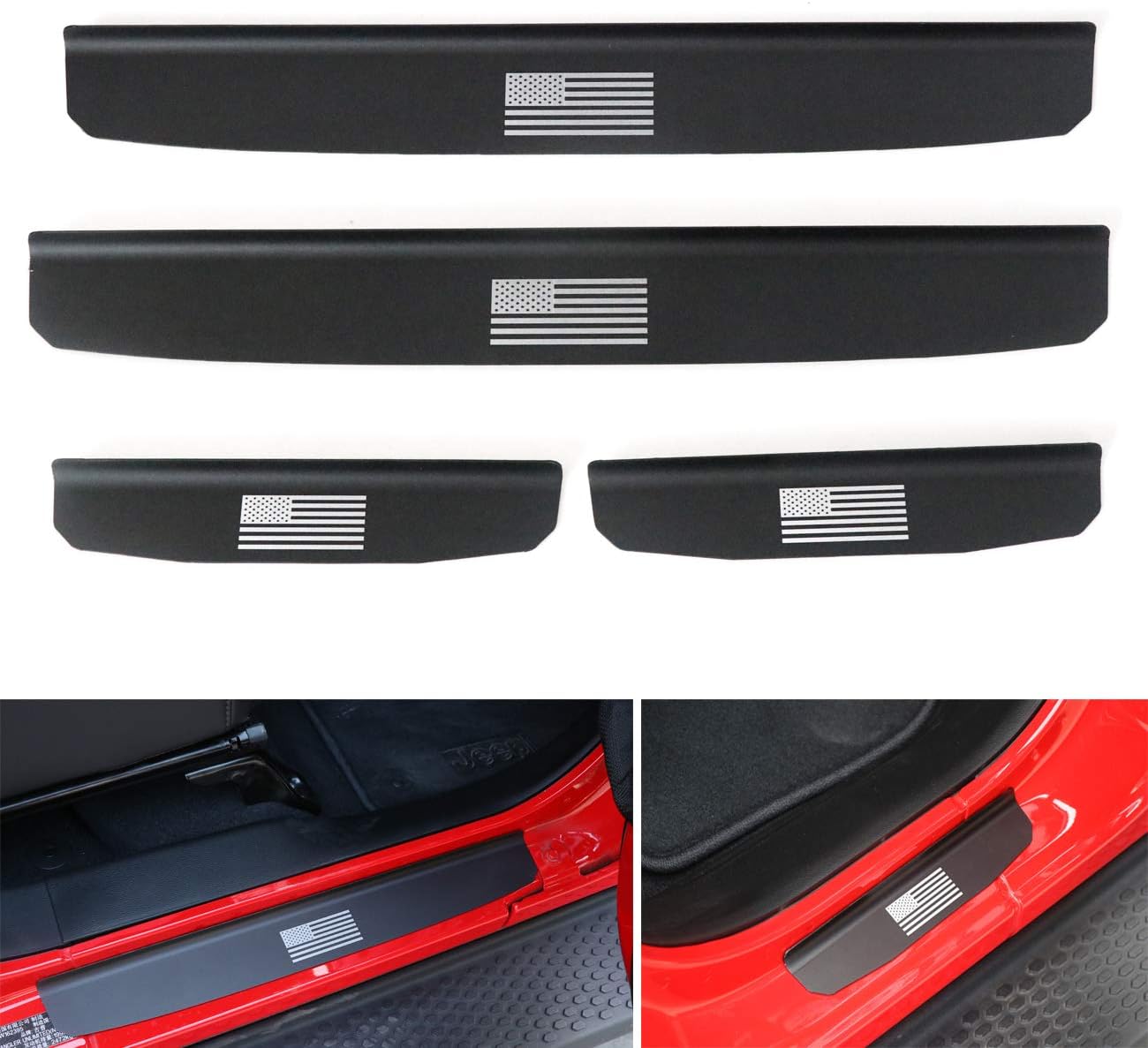 MFC Aluminum Door Sill Guards & Door Step Sill Scuff Plate Front & Rear Door Entry Guard Protectors for 2018-2019 Jeep Wrangler JL 4 Door