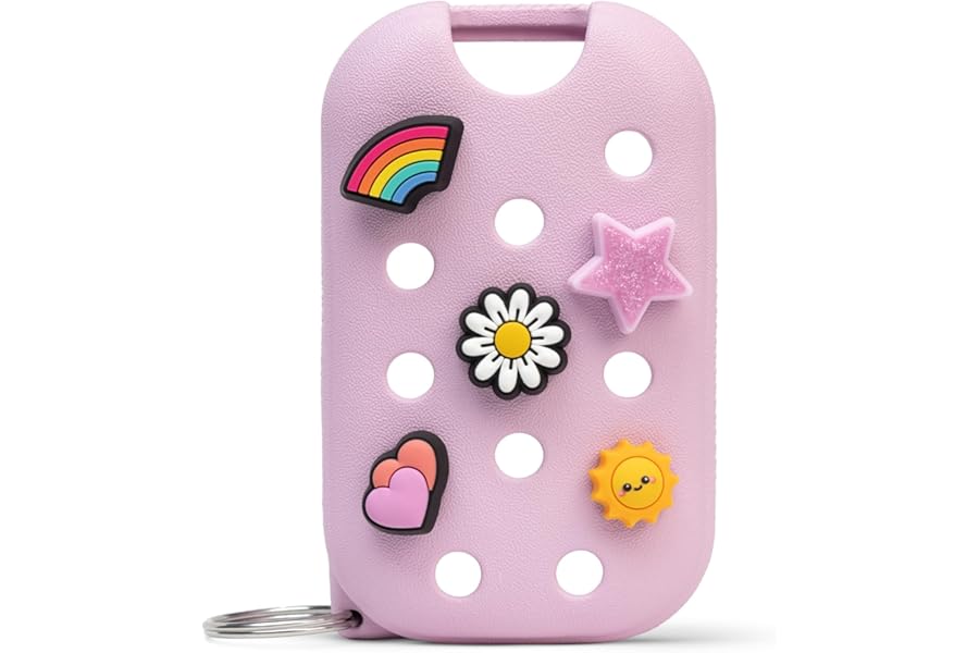 Touchland x Crocs Limited Edition Mist Case 1 Fl. OZ., Stylish Hand Sanitizer Spray Accessory, with 5 JibbitzTM Charms and Keyring, Sugarpop Pink Color