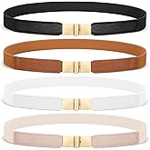 SUOSDEY 4 Pack Women Skinny Elastic Belt, Ladies Stretch Belt for Dresses Pants Thin Waist Gold Buckle Belt