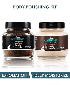 mCaffeine Body Polishing Kit | Deep Moisturizing, Tan Removal | Body Scrub, Body Butter | All Skin | Paraben & Mineral Oil Free