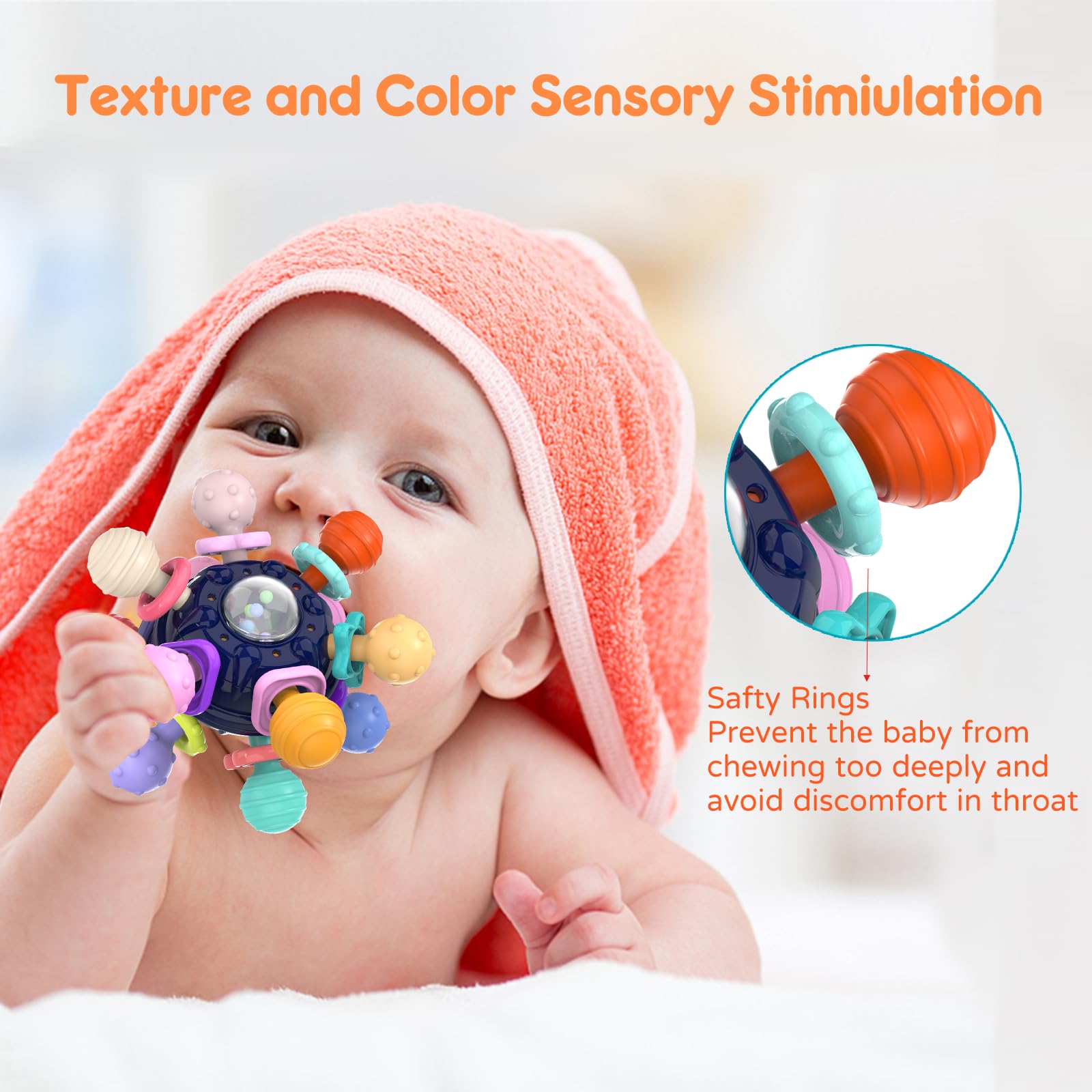 Teething Toys for Babies 6-12 Months: Sensory Toys for Infant - Newborn Gifts for Boys Girls Baby Toys Learning Developmental Chewable Freezable Rattle