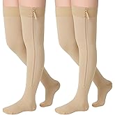 Sosation 2 Pairs Zipper Compression Socks Thigh High 20-30 Mmhg Closed Toe Thigh High Support Stockings(Beige,X-Large)