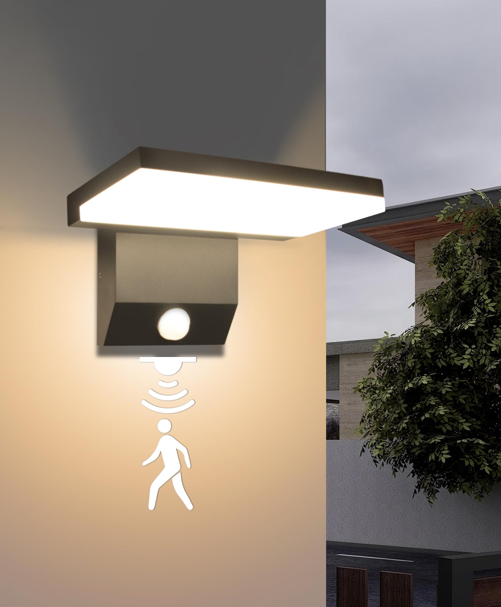 Photo 1 of *INCOMPLETE** Angestlite Motion Sensor Outdoor Light, 18W 1980LM Black Motion Outdoor Wall Lights, IP65 Waterproof Sconce Lighting, LED Porch Lights 3000K Foldable Patio Wall Light Fixture for House Garage Square