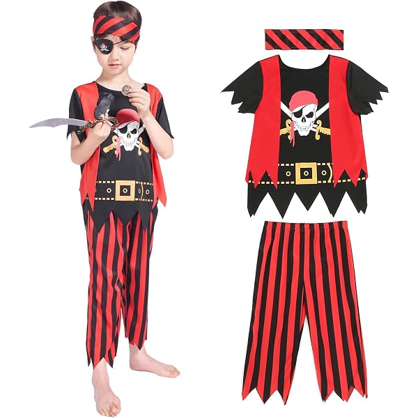 TSHAOUN – 4 Accessoires Pirate : Couteau Gonflable, Bandana, Cache-œil Et Anneau – Pour Halloween Et Carnaval