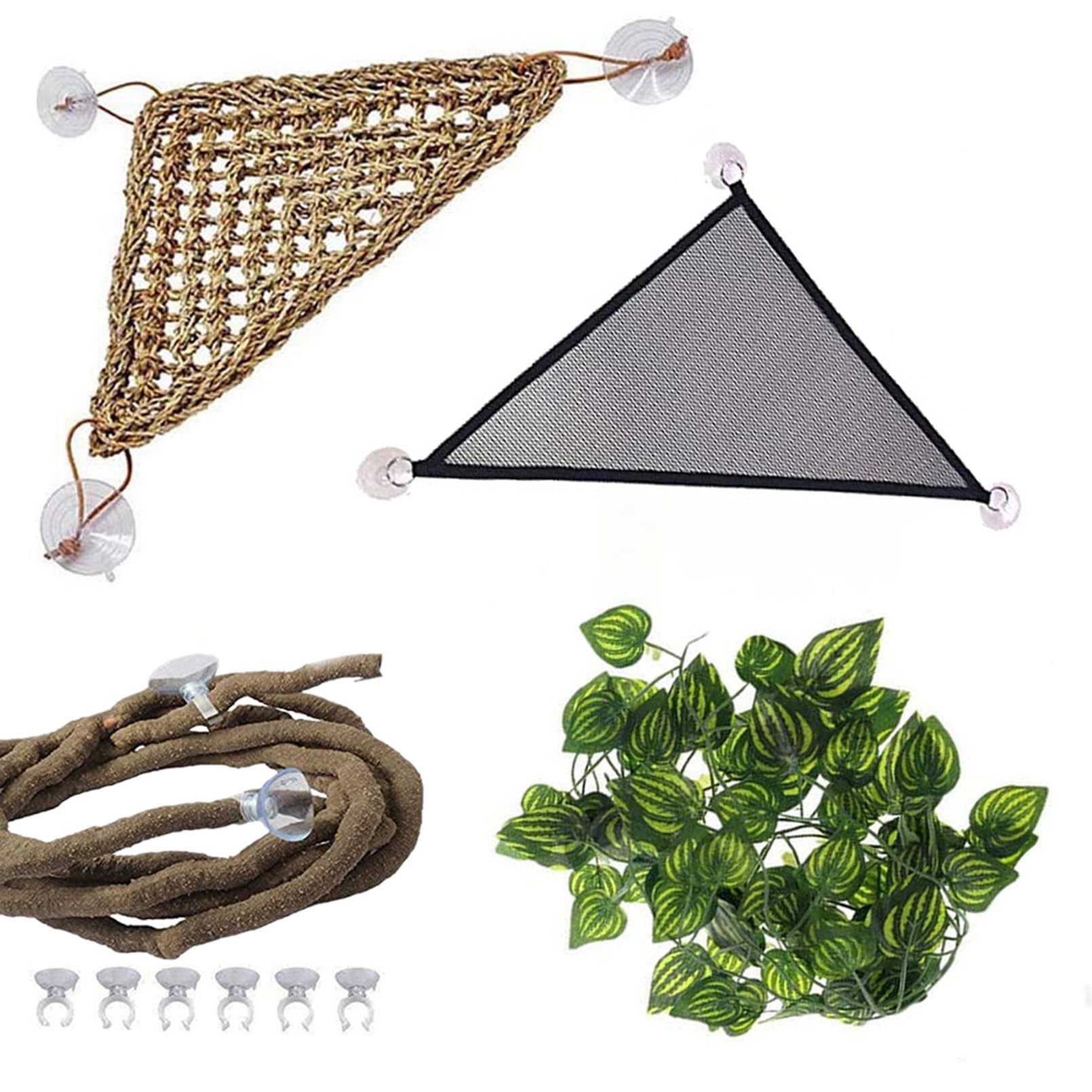 Photo 1 of PINVNBY Hammock for Bearded Dragons,Reptile Habitat Lounger Lizard Natural Seagrass Fibers Hammock Jungle Bendable Vines Leaves Tank Decor for Chameleon Hermit Crabs Gecko Snakes(4Pcs)