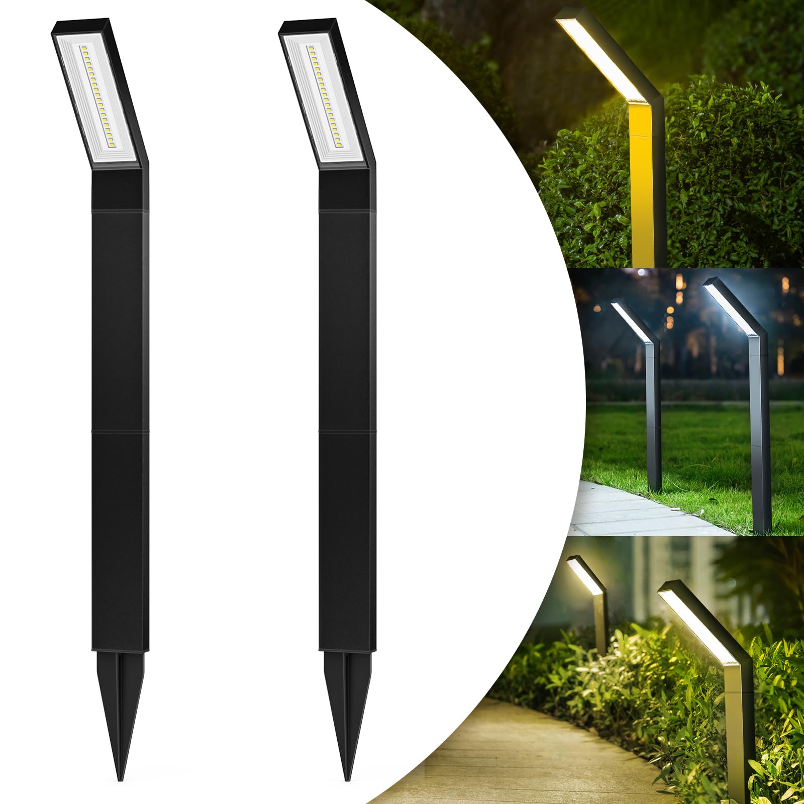 WAFTING 2 Pack Bright Solar Outdoor Garden Lights, Waterproof IP65, 6 Light Modes, Long Lasting Solar Landscape Lights for Garden, Lawn, Yard, Pathway, Driveway, Black, DSL189