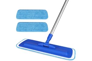 NEEKLINNY 17.5" Professional Microfiber Floor Cleaning Mop, Flat Mop with Stainless Steel Handle, 2 Reusable Washable Pads, Wet and Dust Mopping for Hardwood, Vinyl, Laminate, Tile Cleaning (Blue)
