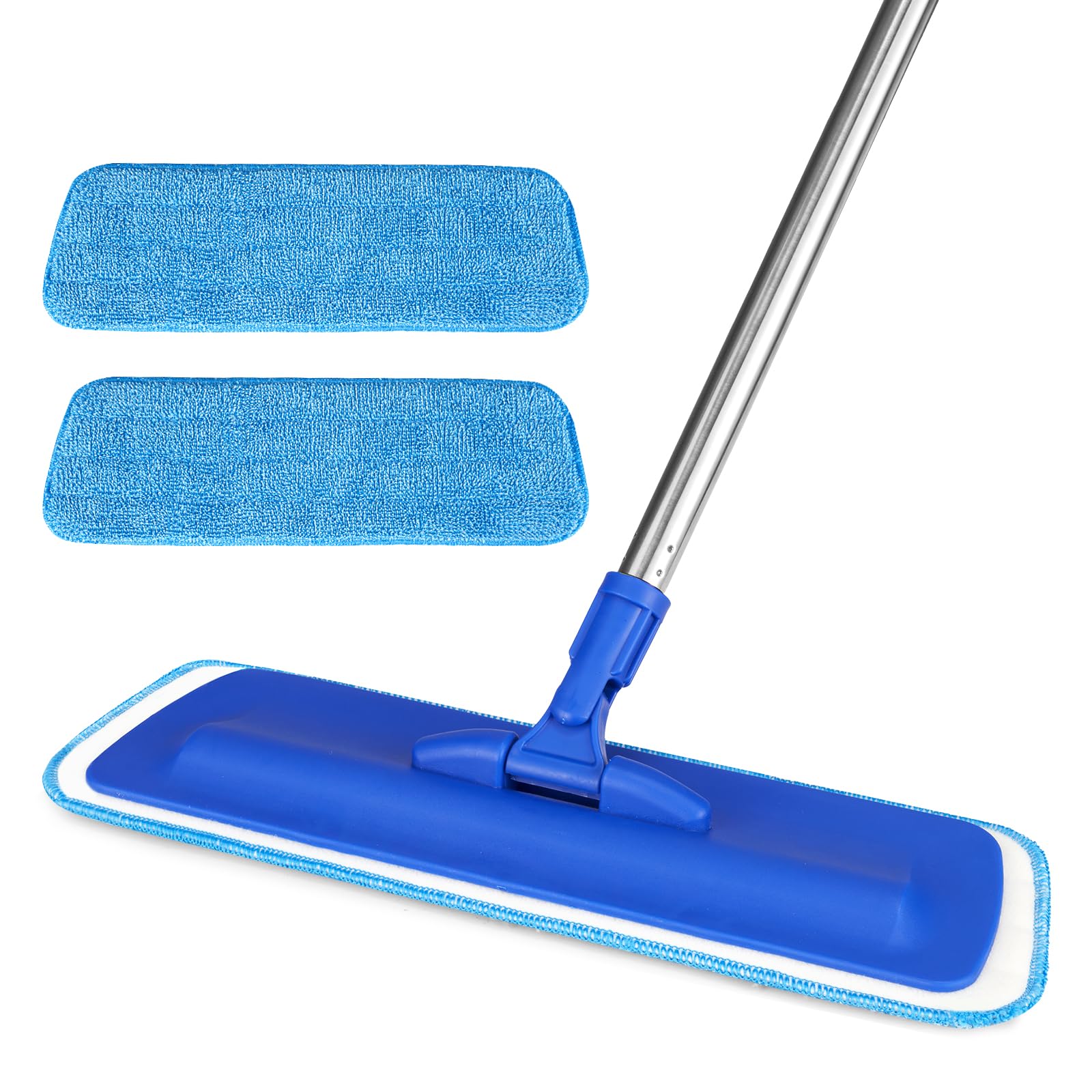 Photo 1 of 17.5" Professional Microfiber Floor Cleaning Mop, Flat Mop with Stainless Steel Handle, 2 Reusable Washable Pads, Wet and Dust Mopping for Hardwood, Vinyl, Laminate, Tile Cleaning (Blue)