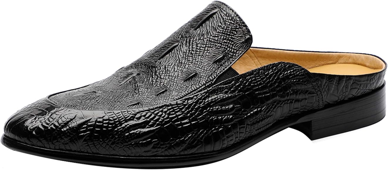 black leather loafer slides