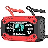 Battery Charger 10-Amp 12V/24V Smart Trickle Charger for Car - Battery Maintainer Trickle Charger, and Automotive Battery Charger with Temperature Compensation for Car Truck Motorcycle Lawn Mower