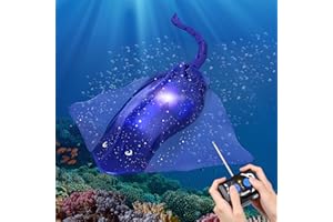 Whimsyland Remote Control Boat High-Simulation Diving Manta Ray Pool Toys for Kids Age 4+, 2.4gz RC Boat Stingray Robot Fish Toy with LED Lights for Lake Swimming Pool Bathroom (Blue)