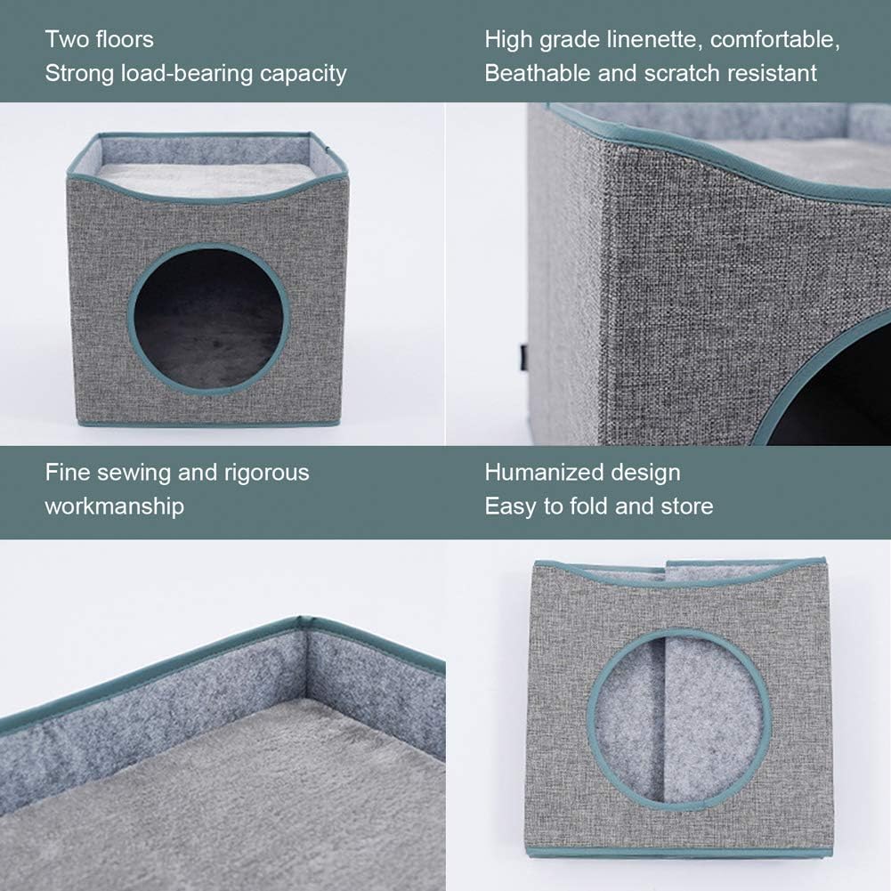 Tofern Foldable Cat House Cozy Cat Condo Reversible Cushion Cat Cube Scratch Resistant Cat Bed Cave Gray : Pet Supplies
