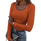 Zeagoo Womens Long Sleeve Stretch Crewneck Ribbed T-Shirt Slim Fit Casual Basic Tops S-XXL