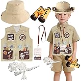 Kyson Kids Dinosaur Paleontologist Costume Explorer Hat Vest Zoo Keeper Outfit Accessories for Dino Jungle Safari Theme Party