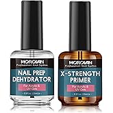 Morovan Nail Prep Dehydrate and Primer X-strength, No Burn Non Acid Nail Primer and Dehydrator for Acrylic Powder Fast Dry 0.5oz