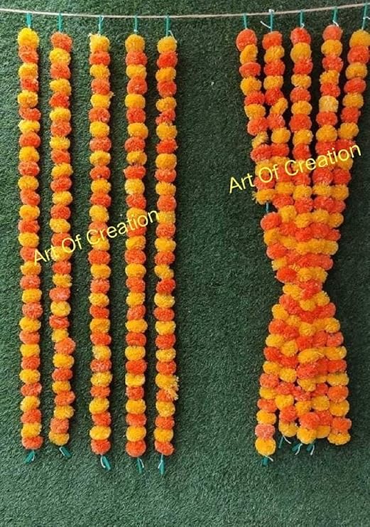 Amazon Com Artificial Marigold Flower Garland Strings Pack Of 10