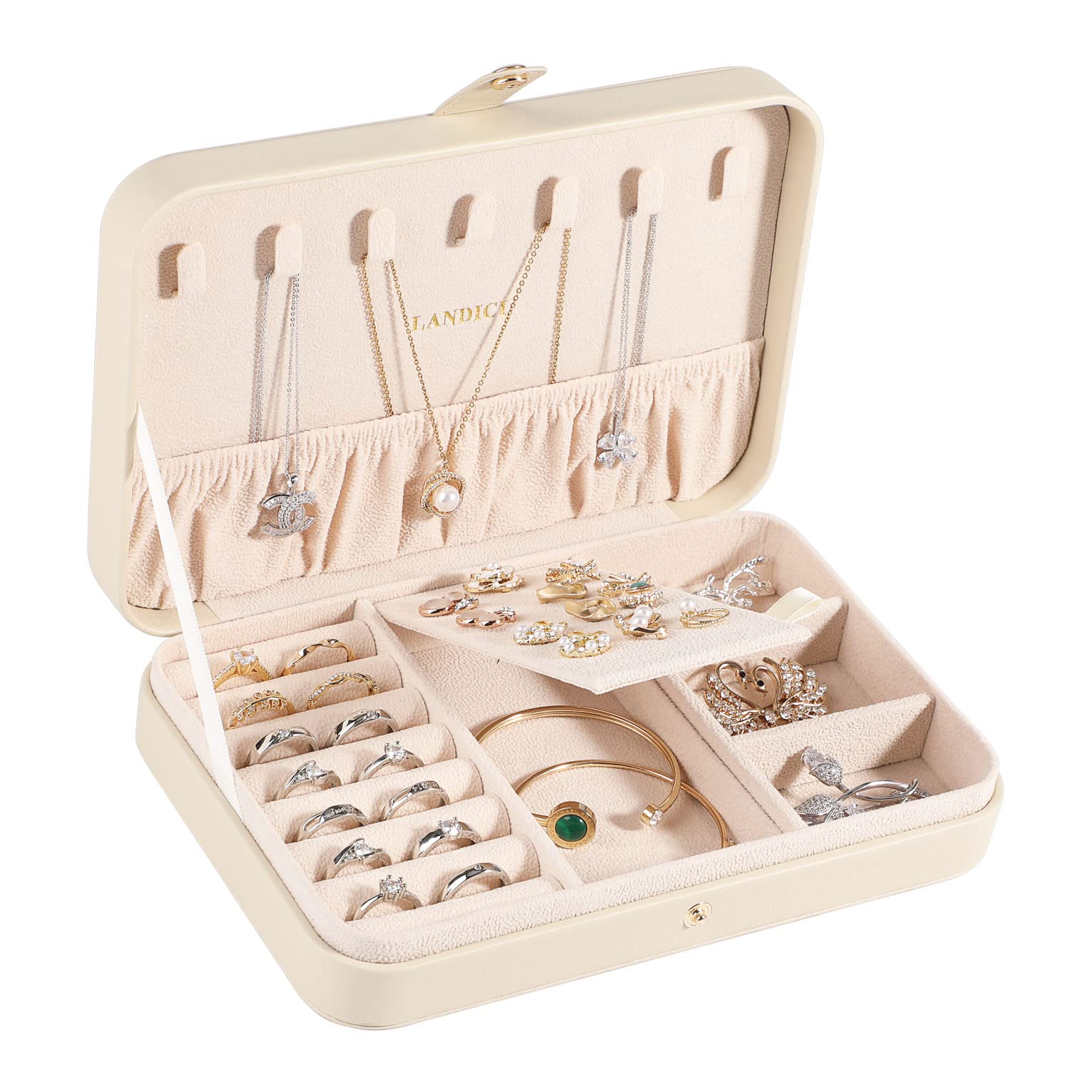 Photo 1 of LANDICI Small Jewelry Box for Women Girls, PU Leather Travel Jewelry Case, Portable Jewelry Organizer Storage Holder Display for Ring Earrings Necklace Bracelet Brooch Men Kids Gift, Apricot