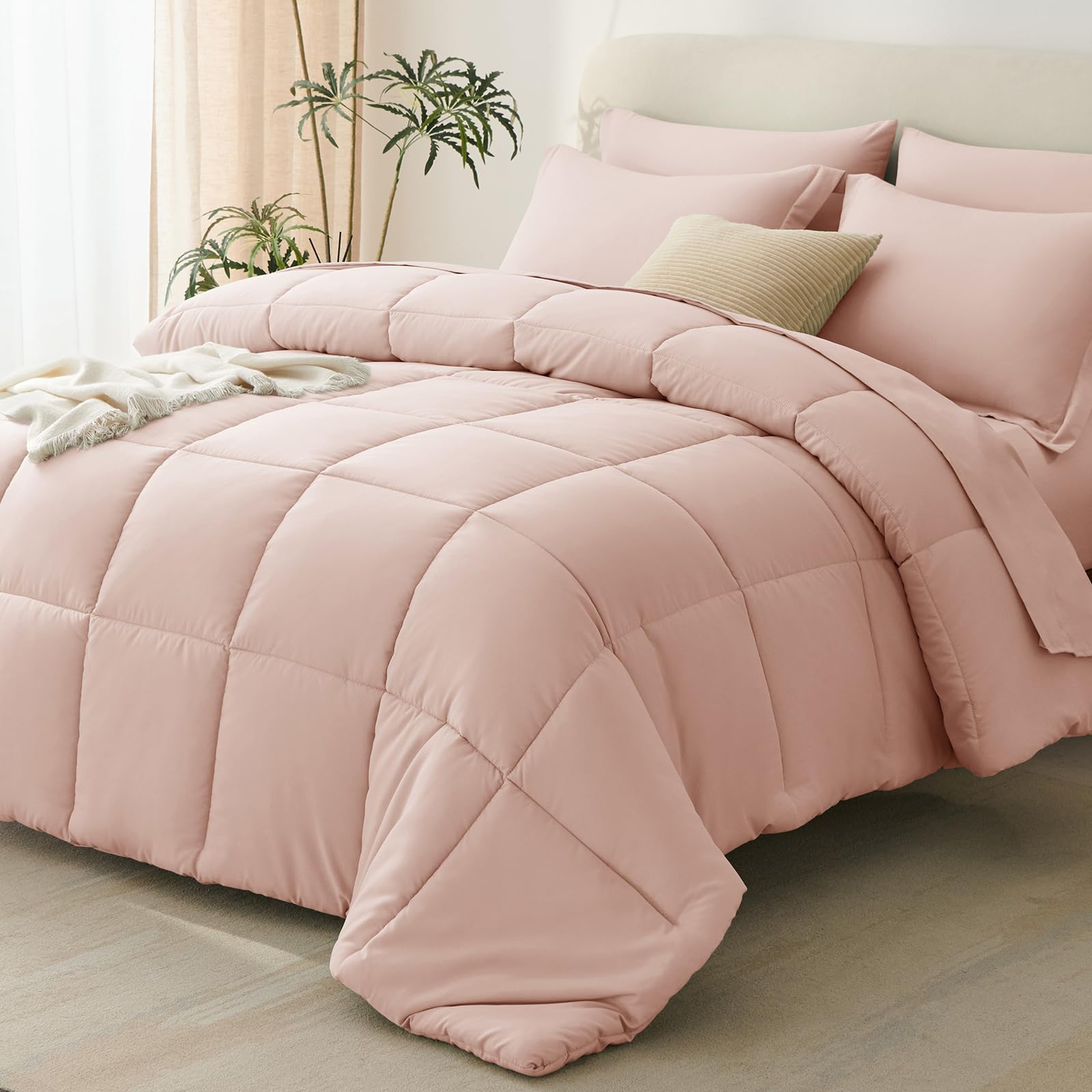 Photo 1 of ***sheet only***CozyLux King Size Comforter Set Blush Pink - 7 Pieces Bed in a Bag King, Okeo-Tex Certifited Bedding Set, All Season Soft Bed Set with Down Alternative Comforter, Sheets, Pillowcases & Pillow Shams