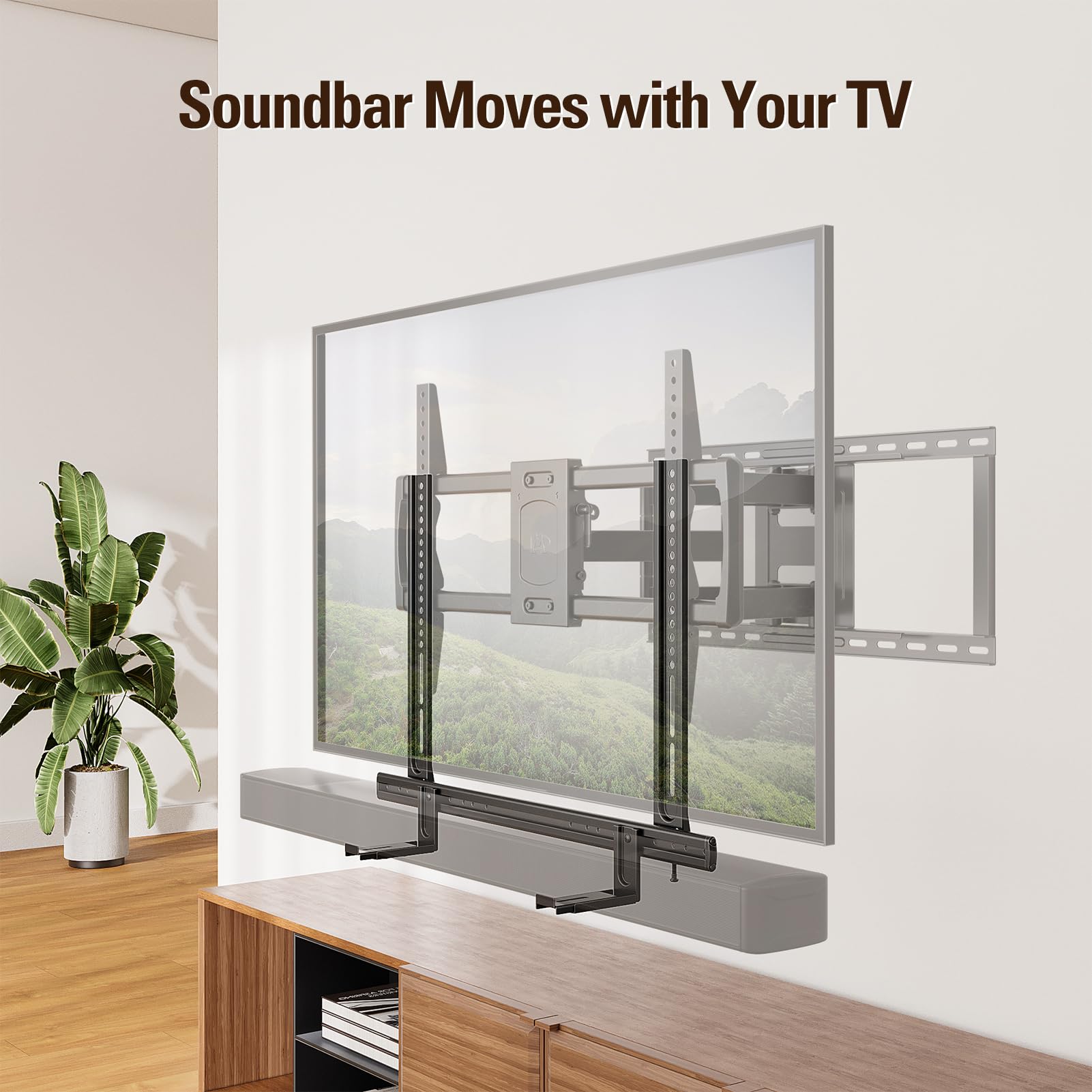 Mounting Dream Soundbar Mount, Heavy Duty Soundbar Wall Mount for Most Sound Bars With Hole/Without Hole Up to 26.5 LBS, Soundbar Bracket Height Adjust, No-Slip Base Holder Extends 3.44”-6.06”, MD5428