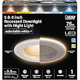 Feit Electric 5-6" LED Recessed Downlight with Night Light Mode, 75W Equivalent, Dimmable, 5CCT Selectable White, 90 CRI, 1000 Lumens, 45-Year Lifetime, LEDR56/NL/5CCTCA/RP