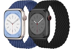 2 Pack Braided Solo Loop Compatible with Apple Watch 38mm 40mm 41mm 42mm 44mm 45mm 46mm Ultra/2 49mm Men/Women,Stretchy Nylon