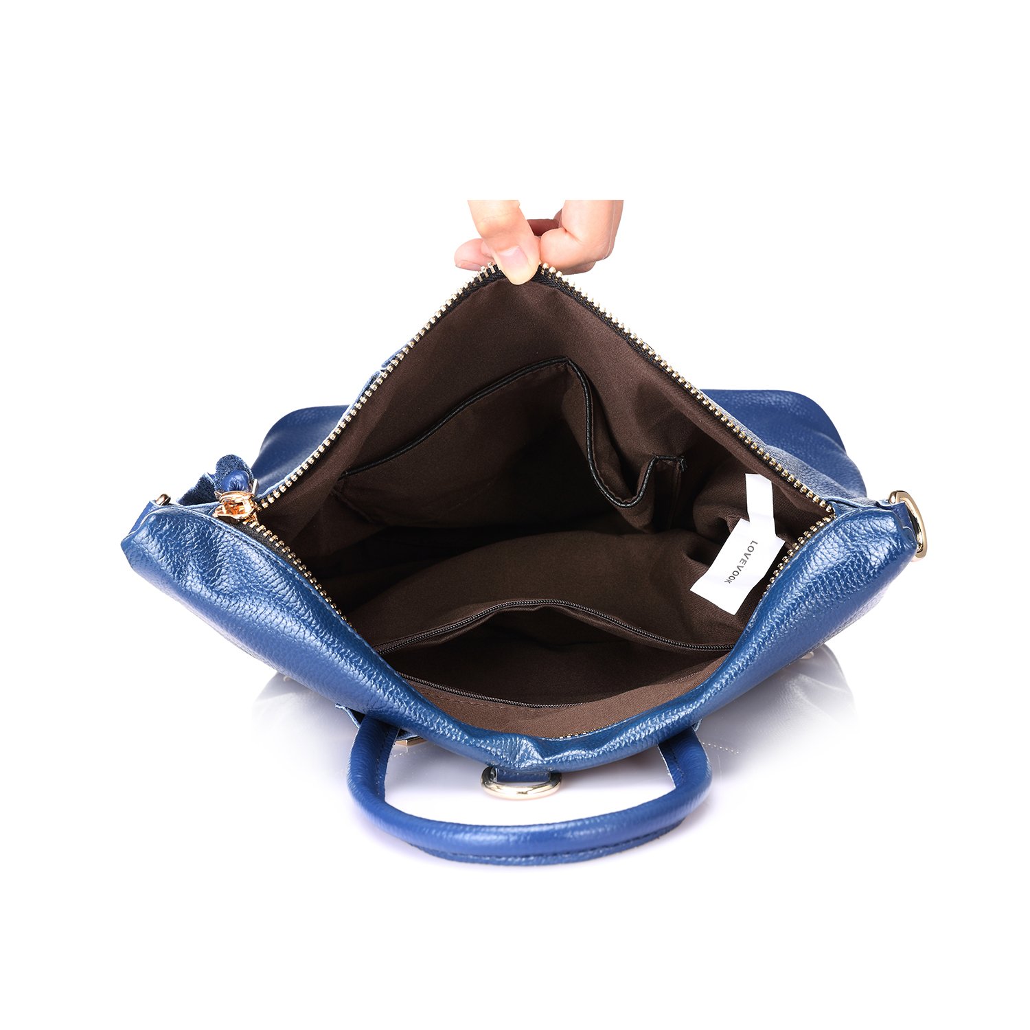 Sacs à Dos Femme en Cuir véritable Sac à Main Femmes Elégant Casual Cartable College Grande Mode Bleu