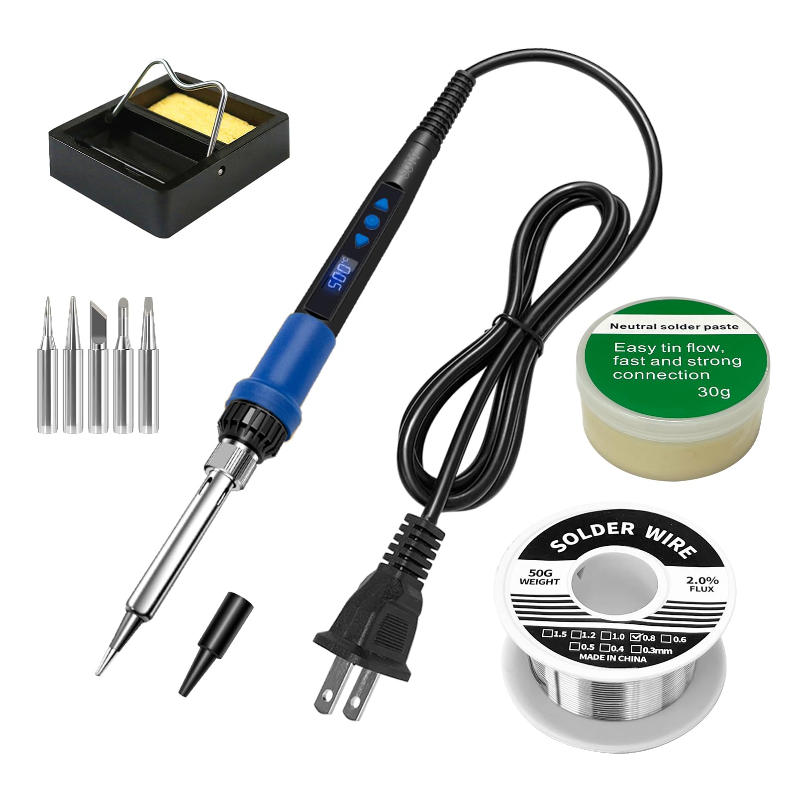 Photo 1 of Soldering Iron Kit,80W LED Display Adjustable Temperature Soldering Iron Kit with Automatic Sleep Mode, Includes 5 Tips, Solder Wire, Stand, Flux - Professional Blue Welding Tool for Repair and DIY
