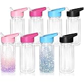 10OZ Plastic Snow Globe Tumbler, 8pack - Double Wall Clear Construction with Pre-Drilled Hole&Stopper, Leak-Proof Design, Portable Handle Lid, Perfect for Glitter DIY, Personalized Gifts, Mixed Color