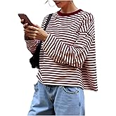 RoseSeek Women's Striped T Shirts Ribbed Knit Long Sleeve Shirt Crew Neck Fall Tops 2025 Streetwear