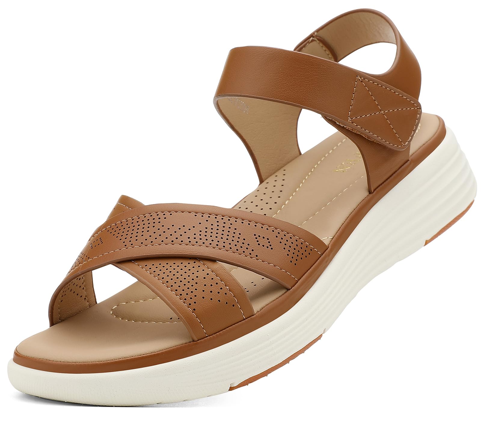 Photo 1 of UBFEN Womens Platform Sandals Comfortable Lightweight Walking Ankle Strap Casual Low Wedge Sandals Ab Brown Women US 9
