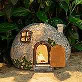 mopha Garden House Statues, Funny Gnomes Fairy Garden Lights Figurine,Mini Gnome Resin Solar Powered Outdoor Decor Patio Yard Lawn Ornament Decoration