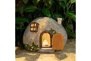 mopha Garden House Statues, Funny Gnomes Fairy Garden Lights Figurine,Mini Gnome Resin Solar Powered Outdoor Decor Patio Yard Lawn Ornament Decoration