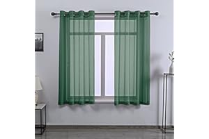 DONREN Dark Emerald Green Sheer Curtains 63 Inch Length for Boy's Room - 2 Panels Hunter Green Grommet Elegant Semi Voile Window Drapes for Bedroom 52 W x 63 Inches Long