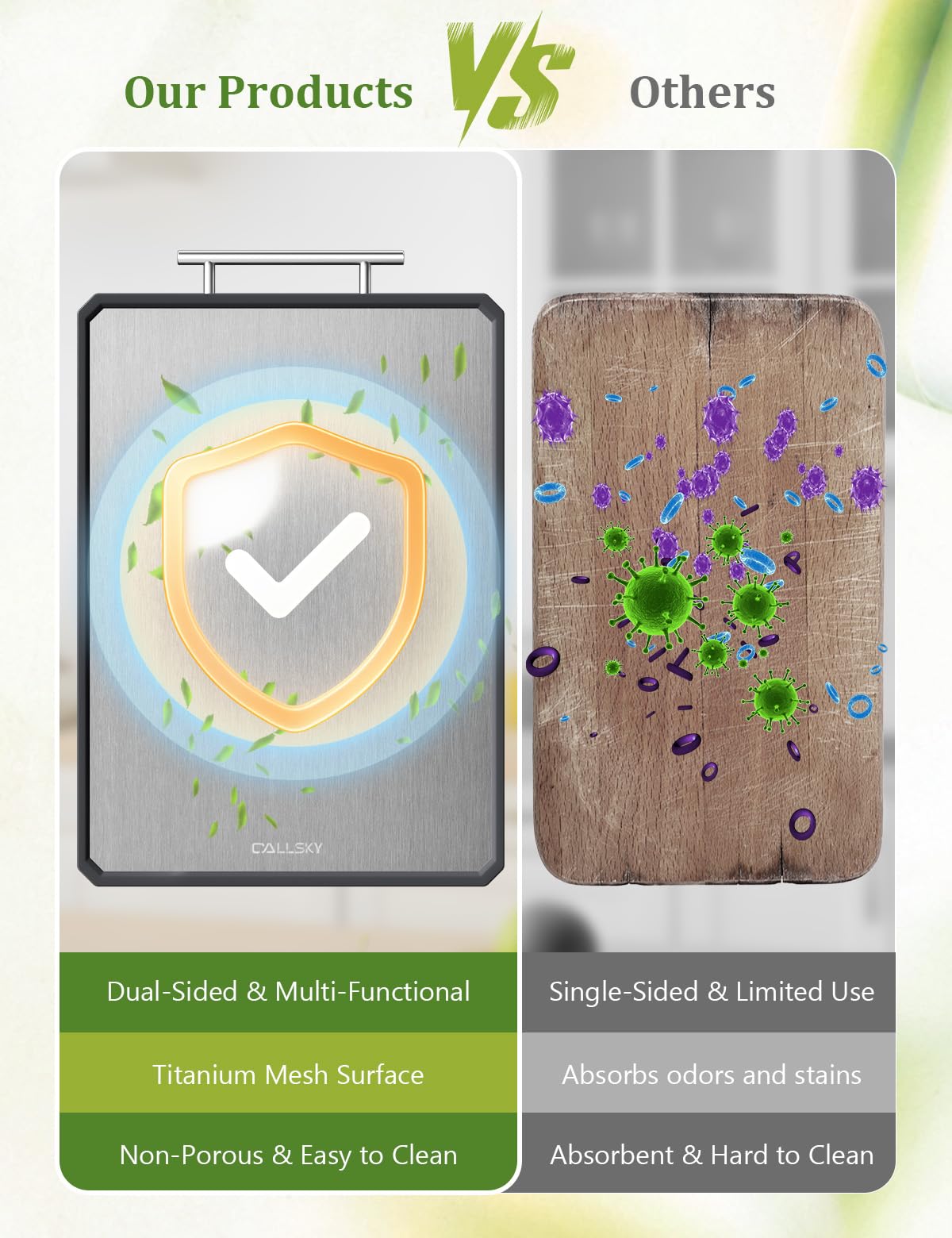 Titanium Cutting Boards for Kitchen, 2 in 1 Non Toxic Cutting Board, Food-Grade Double Sided Pure Titanium & Wheat Straw PP Chopping Board for Meat/Vegetables, Dishwasher Safe Large 16.3”×11-1 PC