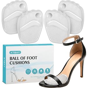 KTSAY Metatarsal Pads Women, Gel Ball of Foot Cushions for Pain Relief in Shoes, Non-Slip Heel Inserts, One Size Fits All (Cl
