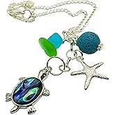 Sea Turtle Rear View Mirror Charm - Starfish Car Diffuser with Sea Glass and Beach Charms - Beach Gifts for Women